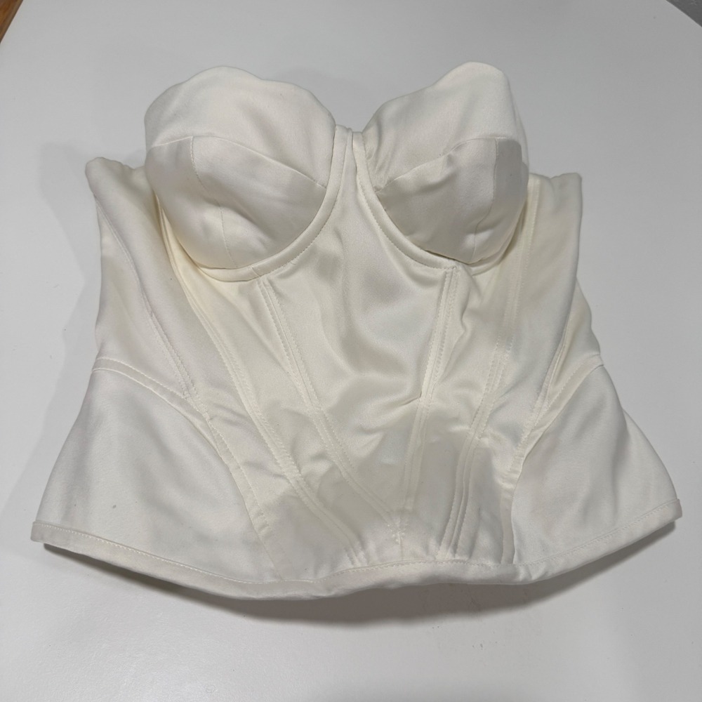 House of CB Simone Ivory Satin Boned Corset Top Strapless SB4654 Size S - Picture 2 of 10